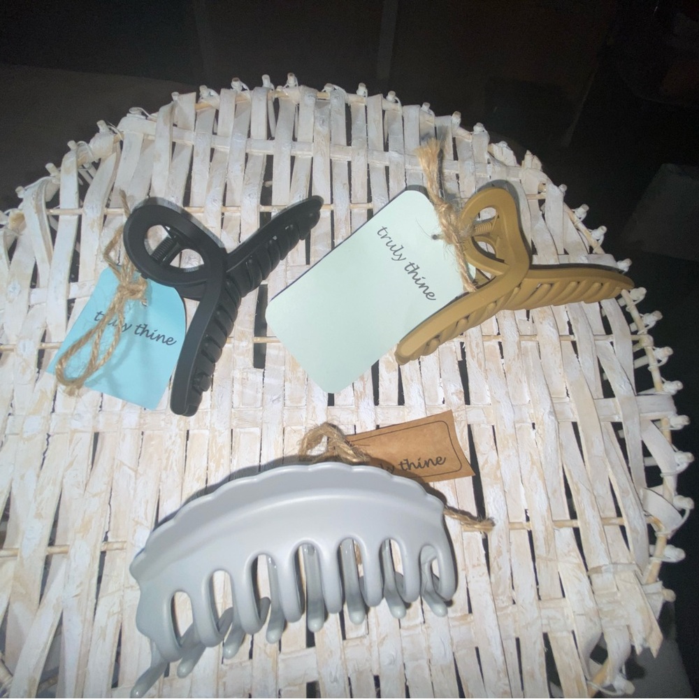 Set of three hair clips. Stylish Black Gray and Tan Hair Accessories